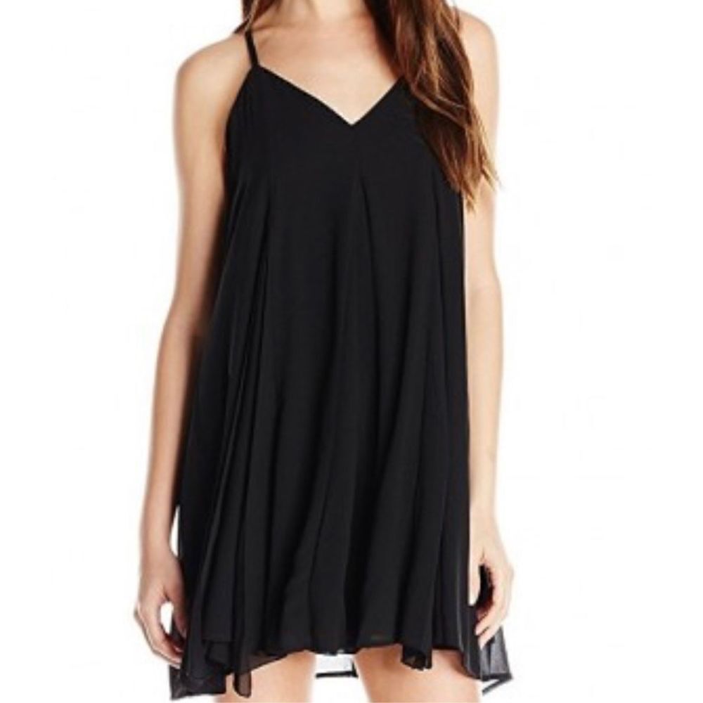 Sequin hearts Black Spaghetti Strap Dress With Handkerchief Hemline size L